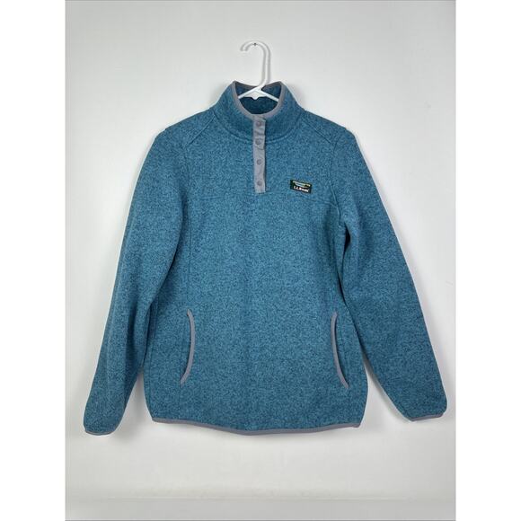 LL Bean Pullover Womens Small Reg Teal Blue Long Sleeve 1/4 Snap Sweater Fleece - Picture 1 of 10